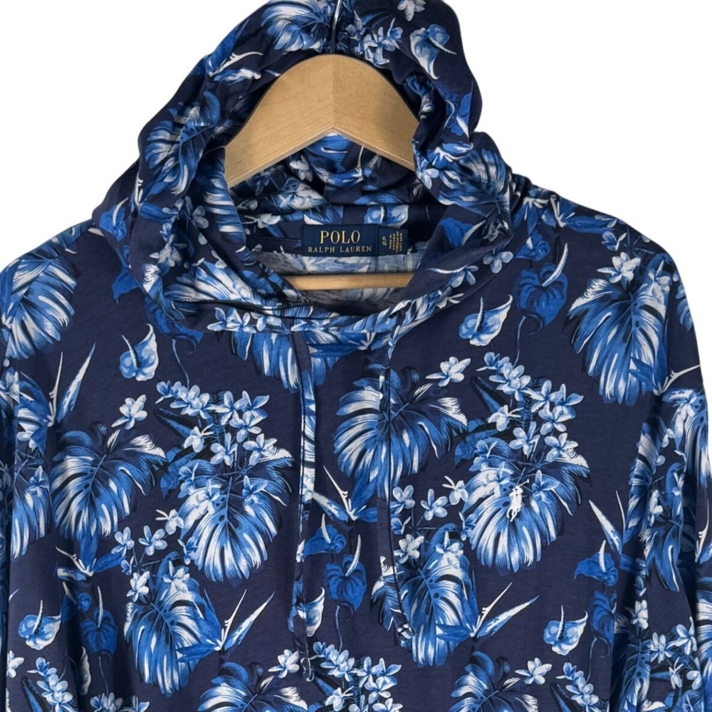 Polo Ralph Lauren Floral Tropical Cotton Hoodie Mens XL Blue Lightweight